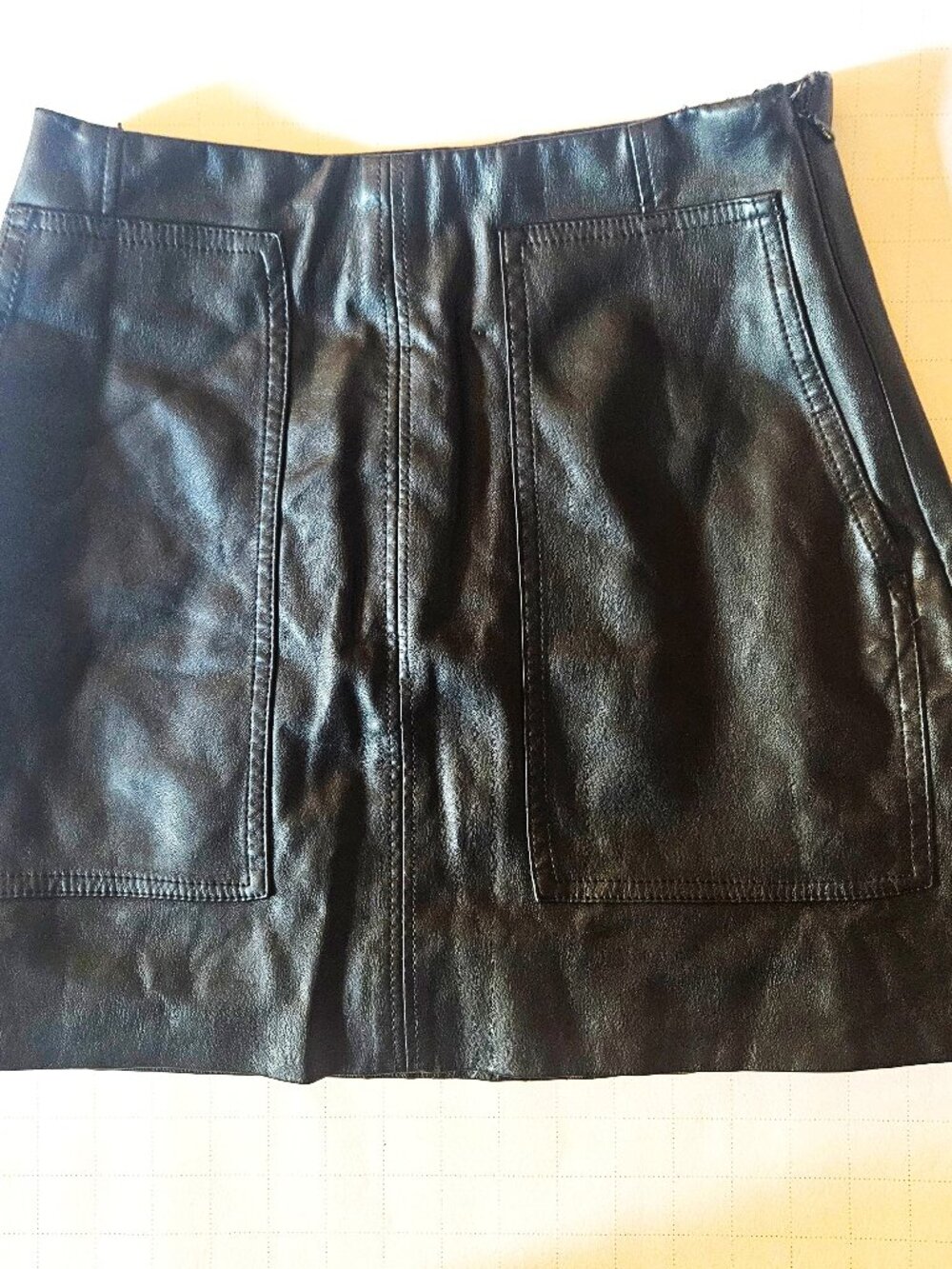 Faux Supple Black Leather High-Waisted Sze 6 A-Line Silhouette Mini Skirt